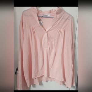 Light Pink Women's 2xl V- neck Long Sleeve Blouse